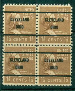 USA-1938-54-Precancel-Ohio-Cleveland-1-1-2c-Blk-4-FU-lot23098