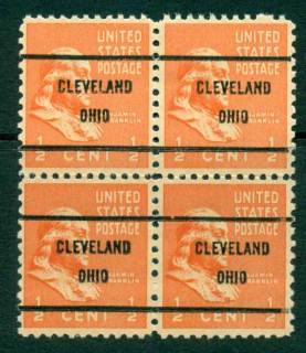 USA-1938-54-Precancel-Ohio-Cleveland-1-2c-Blk-4-FU-lot23096