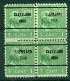 USA-1938-54-Precancel-Ohio-Cleveland-1c-Blk-4-FU-lot23097