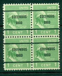 USA-1938-54-Precancel-Ohio-Columbus-1c-Blk-4-FU-lot23100