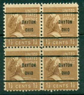 USA-1938-54-Precancel-Ohio-Dayton-1-1-2c-Blk-4-FU-lot23103