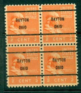 USA-1938-54-Precancel-Ohio-Dayton-1-2c-Blk-4-FU-lot23101