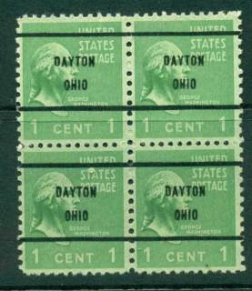 USA-1938-54-Precancel-Ohio-Dayton-1c-Blk-4-FU-lot23102