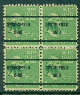 USA-1938-54-Precancel-Ohio-Springfield-1c-Blk-4-FU-lot23107