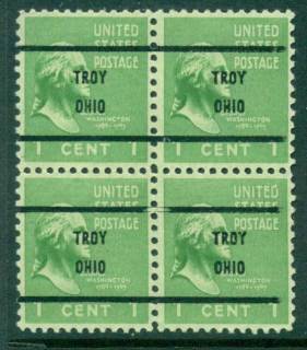 USA-1938-54-Precancel-Ohio-Troy-1c-Blk-4-FU-lot23110