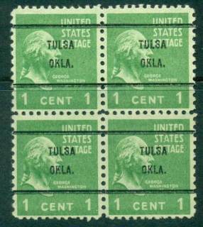 USA-1938-54-Precancel-Oklahoma-Tulsa-1c-Blk-4-FU-lot23119