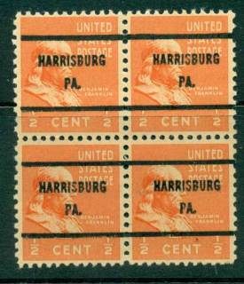 USA-1938-54-Precancel-Pennsylvania-Harrisburg-1-2c-Blk-4-FU-lot23123