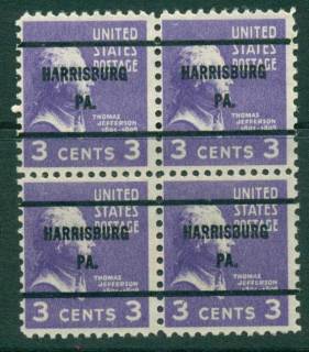 USA-1938-54-Precancel-Pennsylvania-Harrisburg-3c-Blk-4-FU-lot23126