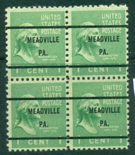 USA-1938-54-Precancel-Pennsylvania-Meadville-1c-Blk-4-FU-lot23127