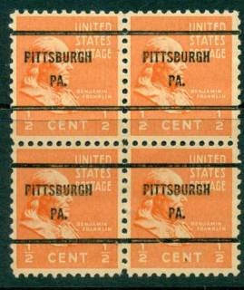 USA-1938-54-Precancel-Pennsylvania-Pittsburgh-1-2c-Blk-4-FU-lot23132