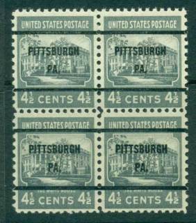 USA-1938-54-Precancel-Pennsylvania-Pittsburgh-4-1-2c-Blk-4-FU-lot23134