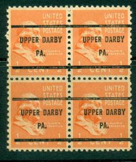 USA-1938-54-Precancel-Pennsylvania-Upper-Darby-1-2c-Blk-4-FU-lot23138