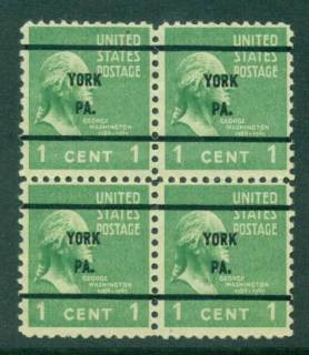 USA-1938-54-Precancel-Pennsylvania-York-1c-Blk-4-FU-lot23143