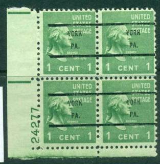 USA-1938-54-Precancel-Philadelphia-York-1c-Plate-Blk-4-MLH-lot22965