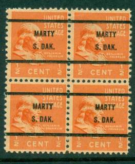 USA-1938-54-Precancel-South-Dakota-Marty-1-2c-Blk-4-FU-lot23145