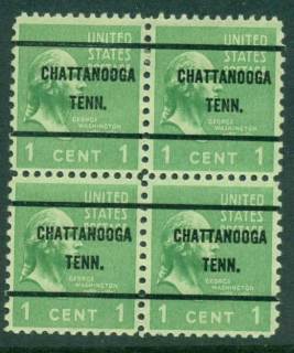 USA-1938-54-Precancel-Tennessee-Chattanooga-1c-Blk-4-FU-lot23148