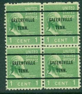 USA-1938-54-Precancel-Tennessee-Greenville-1c-Blk-4-FU-lot23150