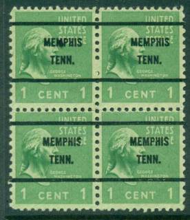 USA-1938-54-Precancel-Tennessee-Memphis-1c-Blk-4-FU-lot23152