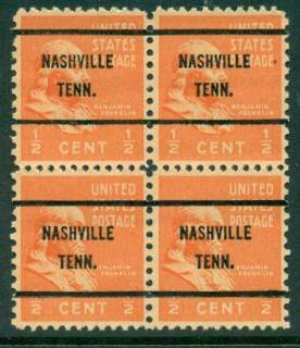 USA-1938-54-Precancel-Tennessee-Nashville-1-2c-Blk-4-FU-lot23153