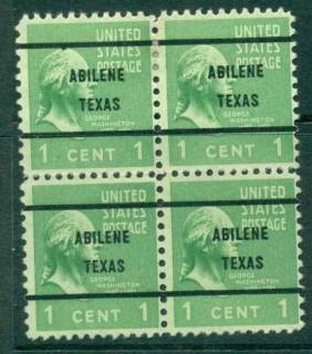 USA-1938-54-Precancel-Texas-Abilene-1c-Blk-4-FU-lot23158