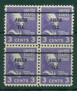 USA-1938-54-Precancel-Texas-Austin-3c-Blk-4-FU-lot23160