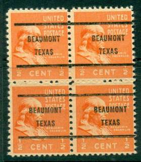 USA-1938-54-Precancel-Texas-Beaumont-1-2c-Blk-4-FU-lot23161