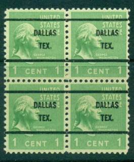 USA-1938-54-Precancel-Texas-Dallas-1c-Blk-4-FU-lot23164