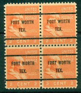 USA-1938-54-Precancel-Texas-Fort-Worth-1-2c-Blk-4-FU-lot23166