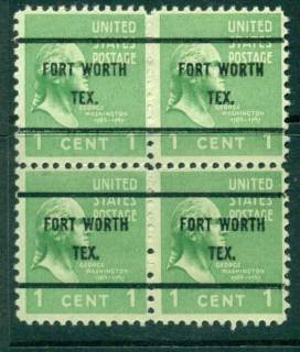 USA-1938-54-Precancel-Texas-Fort-Worth-1c-Blk-4-FU-lot23167