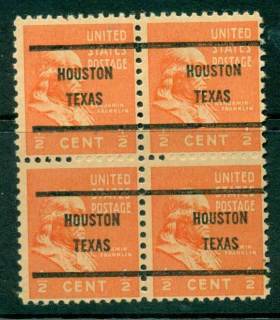 USA-1938-54-Precancel-Texas-Houston-1-2c-Blk-4-FU-lot23170