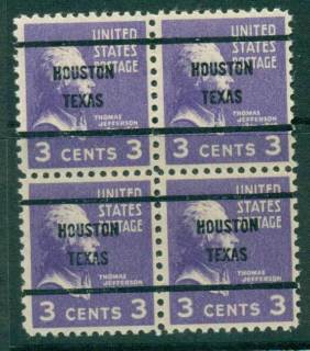 USA-1938-54-Precancel-Texas-Houston-3c-Blk-4-FU-lot23173