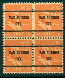 USA-1938-54-Precancel-Texas-San-Antonio-1-2c-Blk-4-FU-lot23174