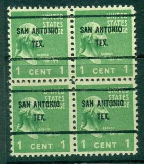 USA-1938-54-Precancel-Texas-San-Antonio-1c-Blk-4-FU-lot23176