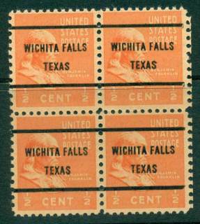 USA-1938-54-Precancel-Texas-Wichita-Falls-1-2c-Blk-4-FU-lot23177