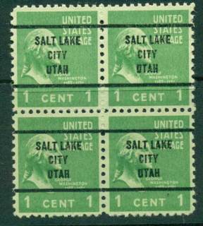 USA-1938-54-Precancel-Utah-Salt-Lake-City-1c-Blk-4-FU-lot23180