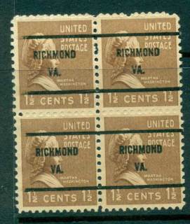 USA-1938-54-Precancel-Virginia-Richmond-1-1-2c-Blk-4-FU-lot23182