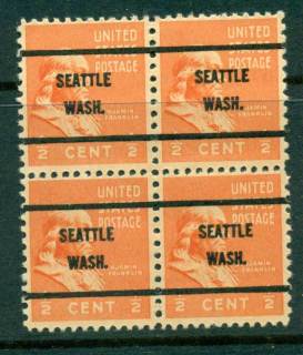 USA-1938-54-Precancel-Washington-Seattle-1-2c-Blk-4-FU-lot23184