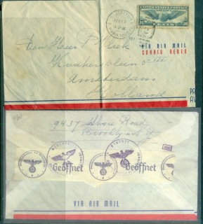 USA-1939-30c-Winged-Globe-Censored-Airmail-to-Holland-cover-fault