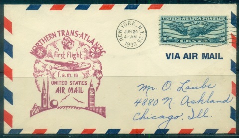 USA-1939-First-Flight-Northern-Trans-Atlantic-FAM-18-cover