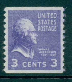 USA-1939-Sc851-3c-Jefferson-Perf-10-Horiz-Coil-MLH-lot72314