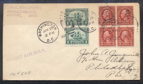 USA-1926-Pilgrim-Tercentenary-Night-Airmail-cover-to-Philadelphia
