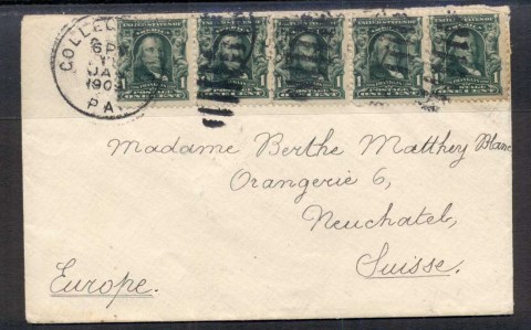 USA-1905-1c-Franklin-str5-cover-to-Switzerland