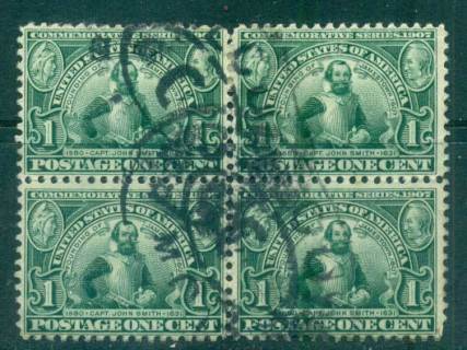 USA-1907-Sc328-1c-Jamestown-Exposition-Blk-4-FU-lot67254