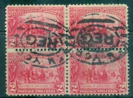 USA-1907-Sc329-2c-Jamestown-Exposition-Blk-4-FU-lot67259