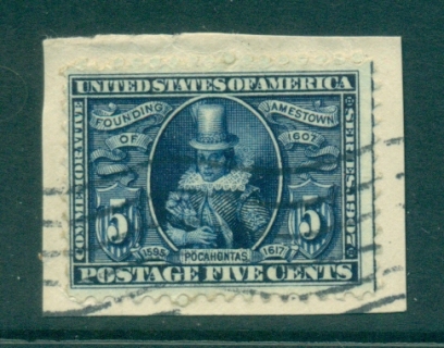 USA-1907-Sc330-5c-Jamestown-Expo-FU-on-piece-lot33783