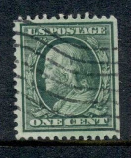 USA-1908-09-Sc331-1c-green-Franklin-Perf-12-Wmk-D-L-FU