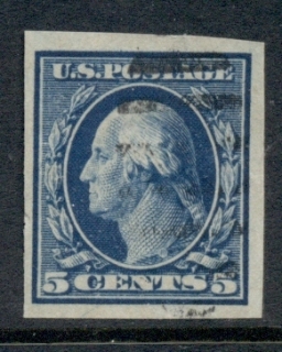 USA-1908-09-Sc347-5c-blue-Washington-IMPERF-Wmk-D-L-FU