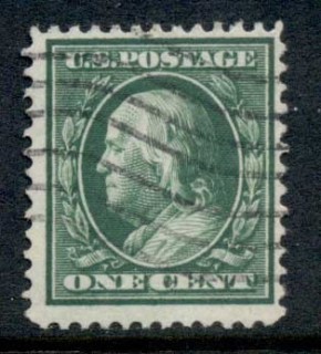 USA-1910-11-Sc374-1c-green-Franklin-Perf-12-Wmk-S-L-FU-2