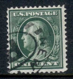 USA-1910-11-Sc374-1c-green-Franklin-Perf-12-Wmk-S-L-FU