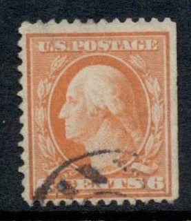 USA-1910-11-Sc379-6c-red-orange-Washington-Perf-12-Wmk-S-L-FU